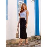 Saia Midi Envelope Transpassada Alfaiataria ORQUÍDEA Preta