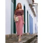 Saia Midi Envelope Transpassada Alfaiataria ORQUÍDEA Rosa