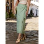 Saia Midi Envelope Transpassada Alfaiataria ORQUÍDEA Verde