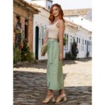 Saia Midi Envelope Transpassada Alfaiataria ORQUÍDEA Verde