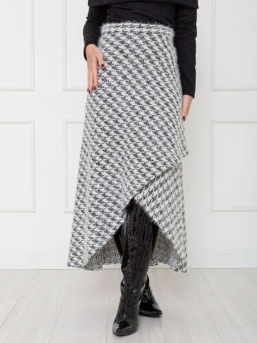 Saia Midi Transpassada Envelope Tweed SERINA Pied de Poule Tamanho Único