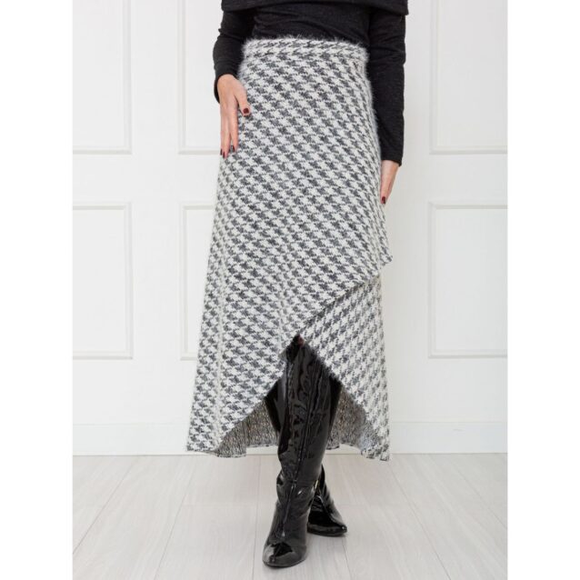 Saia Midi Transpassada Envelope Tweed SERINA Pied de Poule Tamanho Único