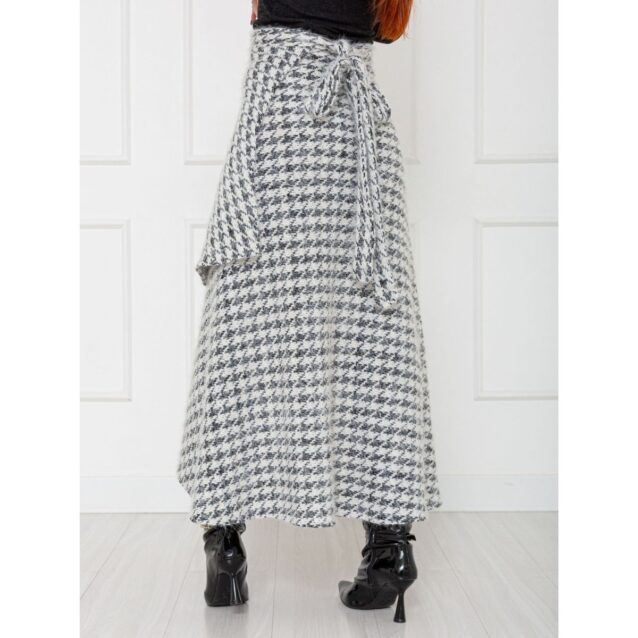 Saia Midi Transpassada Envelope Tweed SERINA Pied de Poule Tamanho Único