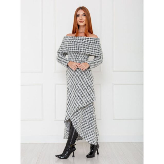 Saia Midi Transpassada Envelope Tweed SERINA Pied de Poule Tamanho Único