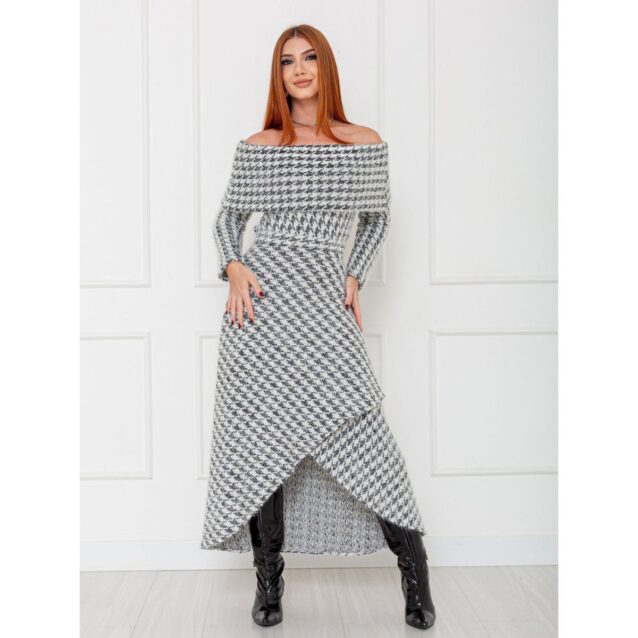 Saia Midi Transpassada Envelope Tweed SERINA Pied de Poule Tamanho Único