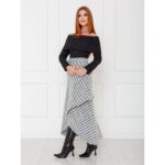 Saia Midi Transpassada Envelope Tweed SERINA Pied de Poule Tamanho Único