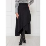 Saia Midi Transpassada Envelope Tweed SERINA Preta Tamanho Único