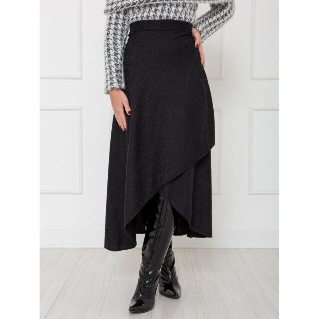 Saia Midi Transpassada Envelope Tweed SERINA Preta Tamanho Único