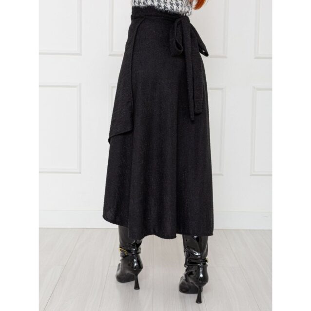 Saia Midi Transpassada Envelope Tweed SERINA Preta Tamanho Único