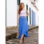 Saia Midi Transpassada Envelope em Malha Laurel MIRANDA Azul Tamanho Único