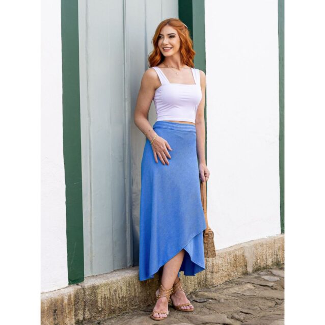 Saia Midi Transpassada Envelope em Malha Laurel MIRANDA Azul Tamanho Único