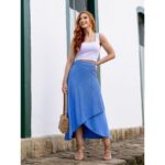 Saia Midi Transpassada Envelope em Malha Laurel MIRANDA Azul Tamanho Único