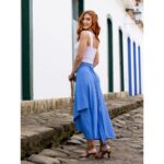Saia Midi Transpassada Envelope em Malha Laurel MIRANDA Azul Tamanho Único
