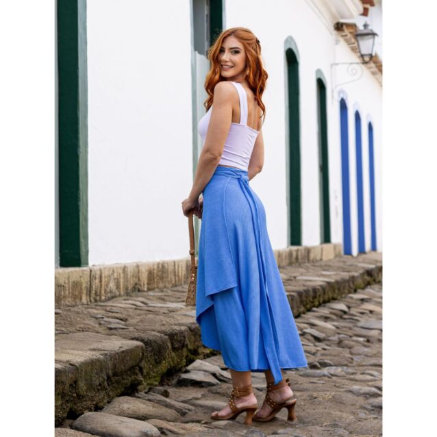 Saia Midi Transpassada Envelope em Malha Laurel MIRANDA Azul Tamanho Único