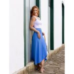 Saia Midi Transpassada Envelope em Malha Laurel MIRANDA Azul Tamanho Único