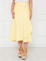 Saia Midi Transpassada com Babados Alfaiataria GRAVIOLA Amarela