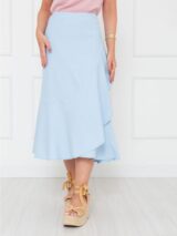 Saia Midi Transpassada com Babados Alfaiataria GRAVIOLA Azul