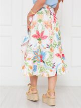 Saia Midi Transpassada com Babados Alfaiataria GRAVIOLA Estampada