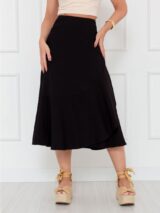 Saia Midi Transpassada com Babados Alfaiataria GRAVIOLA Preta