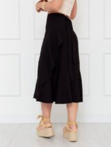 Saia Midi Transpassada com Babados Alfaiataria GRAVIOLA Preta