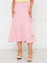 Saia Midi Transpassada com Babados Alfaiataria GRAVIOLA Rosa
