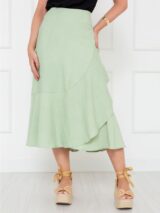 Saia Midi Transpassada com Babados Alfaiataria GRAVIOLA Verde