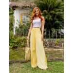Calça Pantalona Transpassada Envelope VICTORIA Amarela Tamanho Único