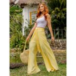 Calça Pantalona Transpassada Envelope VICTORIA Amarela Tamanho Único