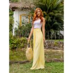 Calça Pantalona Transpassada Envelope VICTORIA Amarela Tamanho Único