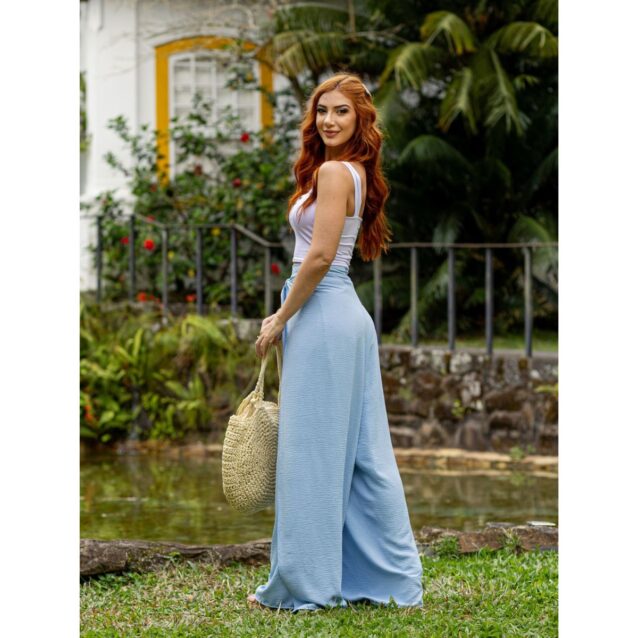 Calça Pantalona Transpassada Envelope VICTORIA Azul Tamanho Único