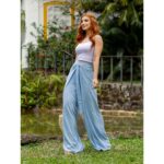 Calça Pantalona Transpassada Envelope VICTORIA Azul Tamanho Único