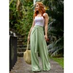 Calça Pantalona Transpassada Envelope VICTORIA Verde Claro Tamanho Único