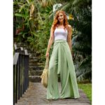 Calça Pantalona Transpassada Envelope VICTORIA Verde Claro Tamanho Único
