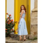 Saia Midi Transpassada com Babados Alfaiataria GRAVIOLA Azul