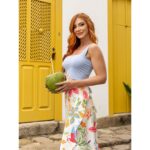 Saia Midi Transpassada com Babados Alfaiataria GRAVIOLA Estampada