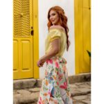 Saia Midi Transpassada com Babados Alfaiataria GRAVIOLA Estampada