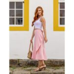 Saia Midi Transpassada com Babados Alfaiataria GRAVIOLA Rosa
