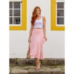 Saia Midi Transpassada com Babados Alfaiataria GRAVIOLA Rosa