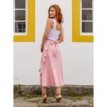 Saia Midi Transpassada com Babados Alfaiataria GRAVIOLA Rosa