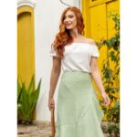 Saia Midi Transpassada com Babados Alfaiataria GRAVIOLA Verde