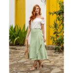 Saia Midi Transpassada com Babados Alfaiataria GRAVIOLA Verde