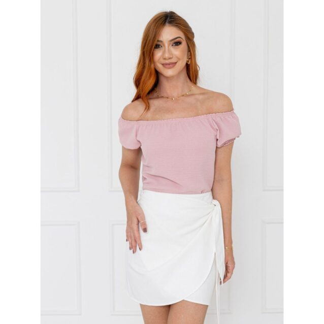 Saia Curta Envelope Transpassada Linho AMETISTA LINEN Branca
