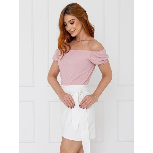 Saia Curta Envelope Transpassada Linho AMETISTA LINEN Branca