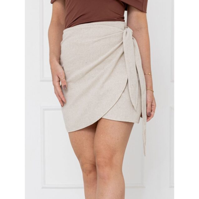 Saia Curta Envelope Transpassada Linho AMETISTA LINEN Cru