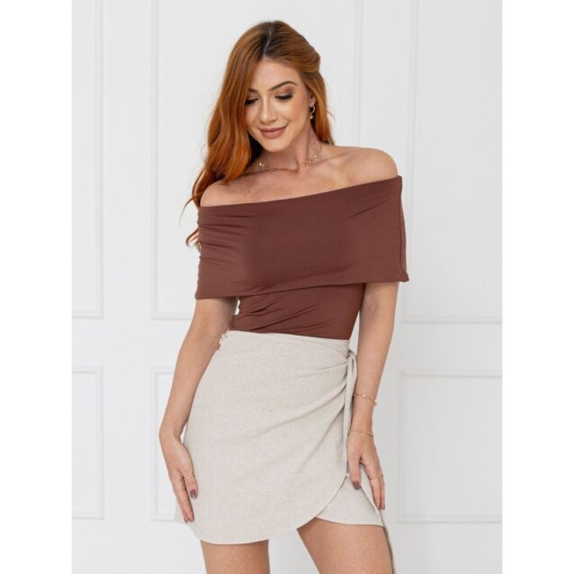 Saia Curta Envelope Transpassada Linho AMETISTA LINEN Cru