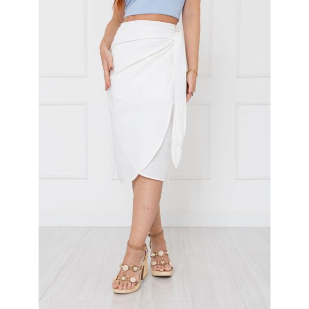 Saia Midi Envelope Transpassada Linho ALLANITA LINEN Branca