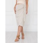 Saia Midi Envelope Transpassada Linho ALLANITA LINEN Cru