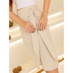 Saia Midi Envelope Transpassada Linho ALLANITA LINEN Cru