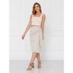 Saia Midi Envelope Transpassada Linho ALLANITA LINEN Cru