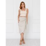 Saia Midi Envelope Transpassada Linho ALLANITA LINEN Cru